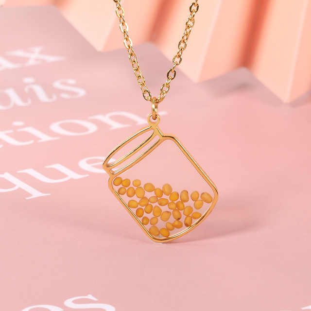 Złoty stalowy naszyjnik z okrągłymi nasionami musztardy - biżuteria kolekcjonerska dla eleganckich kobiet - Wianko - 35