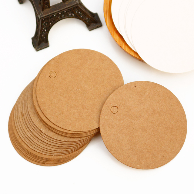 100 sztuk okrągłych brązowych metek odzieżowych z papieru typu kraft w komplecie z konopnym sznurkiem - Wianko - 2