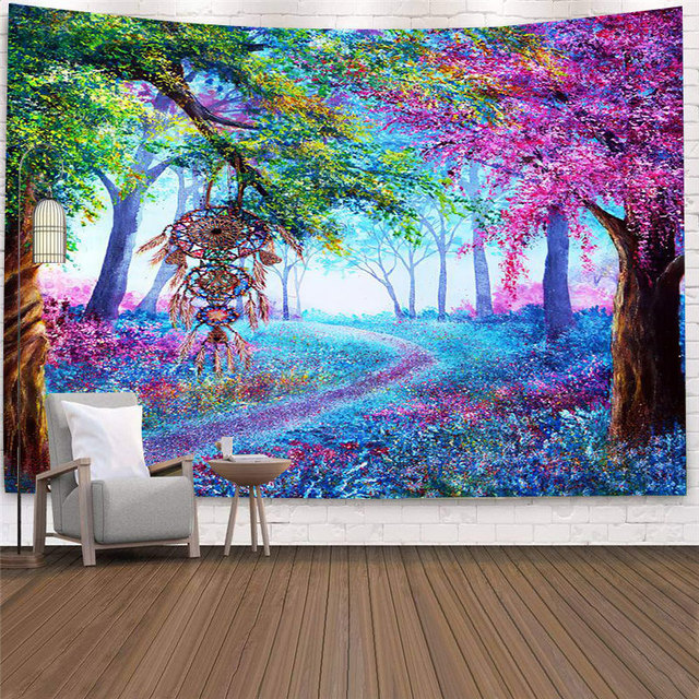 Gobelin z psychodelicznym leśnym widokiem - dekoracja ścian - dywan ścieny do salonu - Wianko - 2