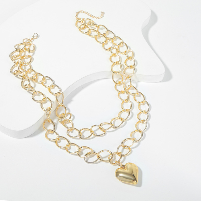 Naszyjnik damski ze złotym łańcuchem, warstwowy, proste duże serce, biżuteria ze stopu Aluminium, styl Punk - Wianko - 5
