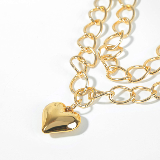 Naszyjnik damski ze złotym łańcuchem, warstwowy, proste duże serce, biżuteria ze stopu Aluminium, styl Punk - Wianko - 6