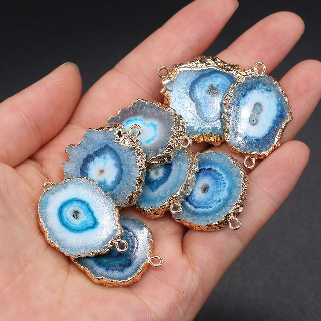 Wisiorek złącze niebieskiego agatu o nieregularnym kształcie dla kobiet do produkcji biżuterii DIY - Wianko - 2