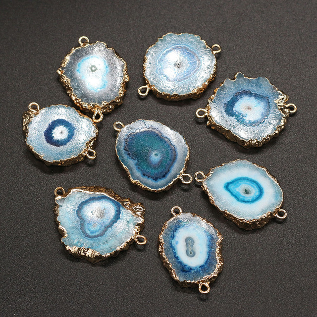 Wisiorek złącze niebieskiego agatu o nieregularnym kształcie dla kobiet do produkcji biżuterii DIY - Wianko - 1