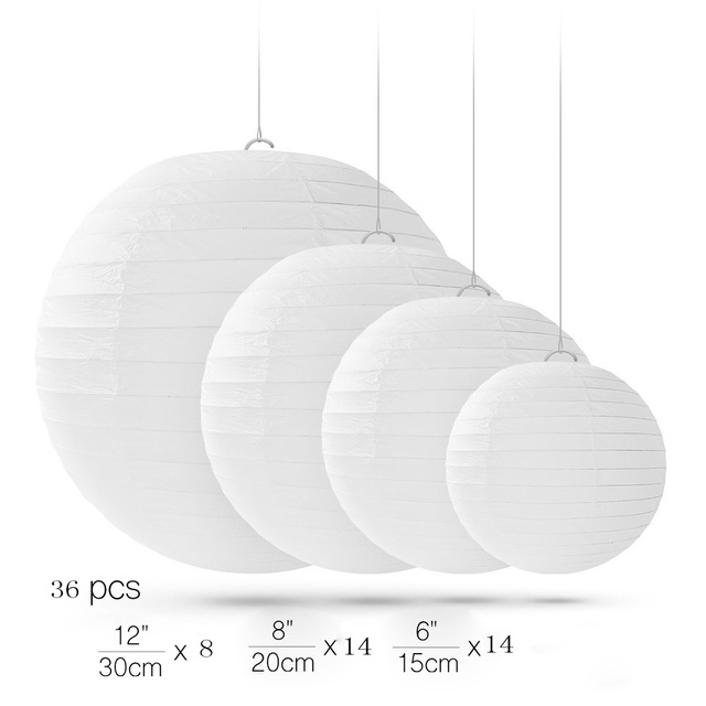 Lampiony papierowe białe z diodami LED, 36 sztuk w różnych rozmiarach, dekoracja ślubno-imprezowa - Wianko - 12