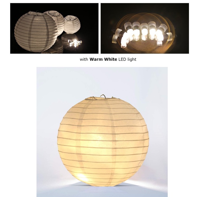 Lampiony papierowe białe z diodami LED, 36 sztuk w różnych rozmiarach, dekoracja ślubno-imprezowa - Wianko - 9