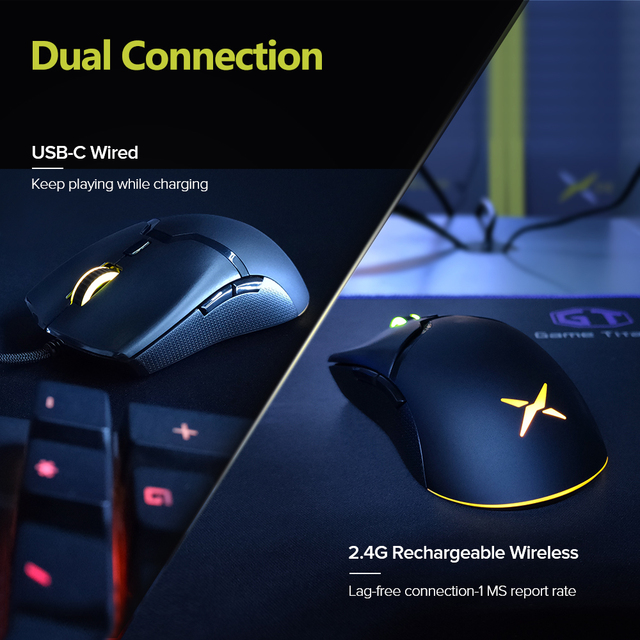 Bezprzewodowa i przewodowa mysz do gier Delux M800 RGB - 2.4Ghz, podwójny tryb, 16000 DPI, ergonomiczna i lekka, z miękkim kablem linowym - Wianko - 11