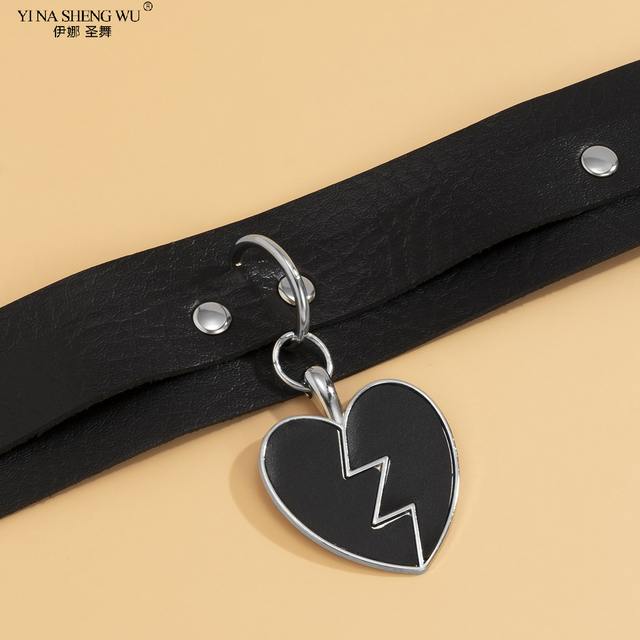 Naszyjnik choker skórzany z wisiorkiem w kształcie serca - moda dla kobiet i dziewcząt w stylu punk goth - Wianko - 7