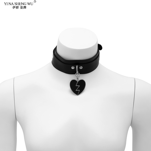 Naszyjnik choker skórzany z wisiorkiem w kształcie serca - moda dla kobiet i dziewcząt w stylu punk goth - Wianko - 3