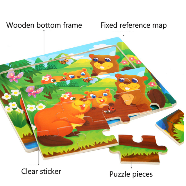 Puzzle dla dzieci z drewnianymi kawałkami - Poznaj zwierzęta i pojazdy - Wianko - 7