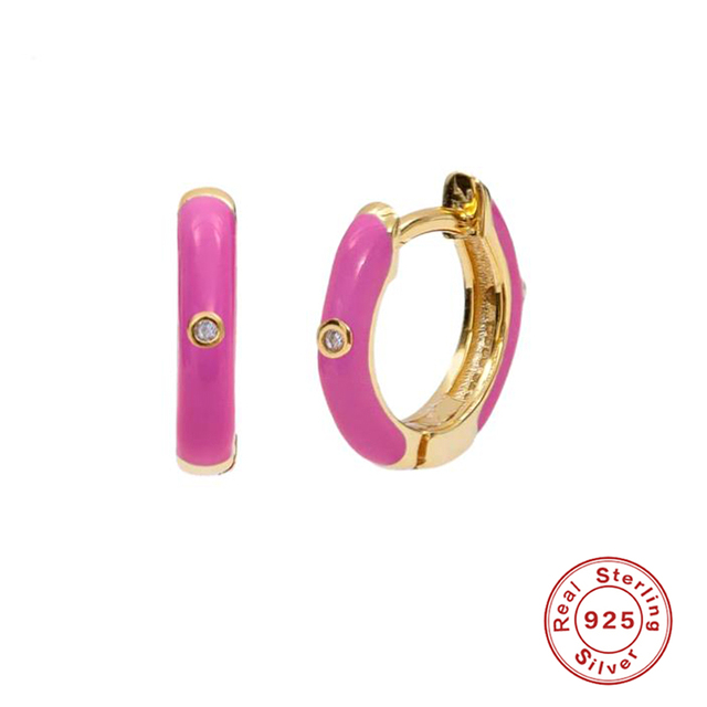 Srebrne kolczyki koła AIDE 925, trendy 2021, różowy cyrkon, złota biżuteria dla kobiet - Wianko - 18