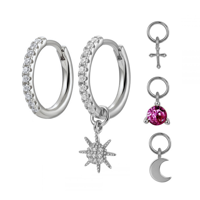 Srebrne kolczyki koła AIDE 925, trendy 2021, różowy cyrkon, złota biżuteria dla kobiet - Wianko - 7