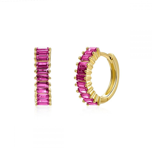 Srebrne kolczyki koła AIDE 925, trendy 2021, różowy cyrkon, złota biżuteria dla kobiet - Wianko - 3