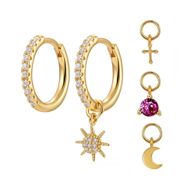 Srebrne kolczyki koła AIDE 925, trendy 2021, różowy cyrkon, złota biżuteria dla kobiet - Wianko - 6