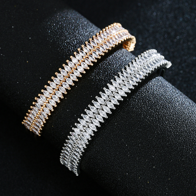 Zestaw biżuterii: Otwarta bransoletka i pierścień z cyrkonią, regulowane, wysokiej jakości - Wianko - 7