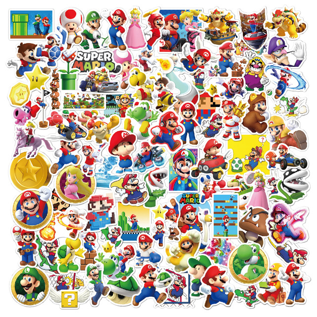 Gra Super Mario - 100 sztuk naklejek na bagaż podróżny, telefon, gitarę, laptop - kreskówki, zabawa dla dzieci - Wianko - 1