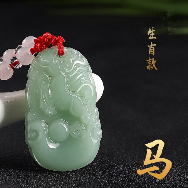 Imitacja wisiorka z chińskim zodiakiem - naszyjnik z jadeitem awenturyn w tranzytowym czerwonym sznurku zielonego jadeitu - Wianko - 12
