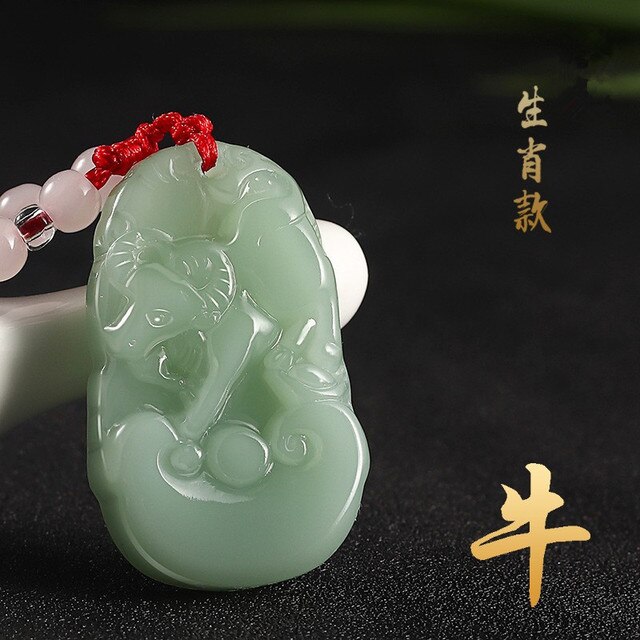 Imitacja wisiorka z chińskim zodiakiem - naszyjnik z jadeitem awenturyn w tranzytowym czerwonym sznurku zielonego jadeitu - Wianko - 6