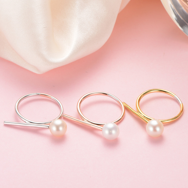 Pierścionek GN Pearl 18K Rose z białą naturalną perłą słodkowodną, pokryty złotem, w nowoczesnym stylu - biżuteria dla kobiet - Wianko - 7