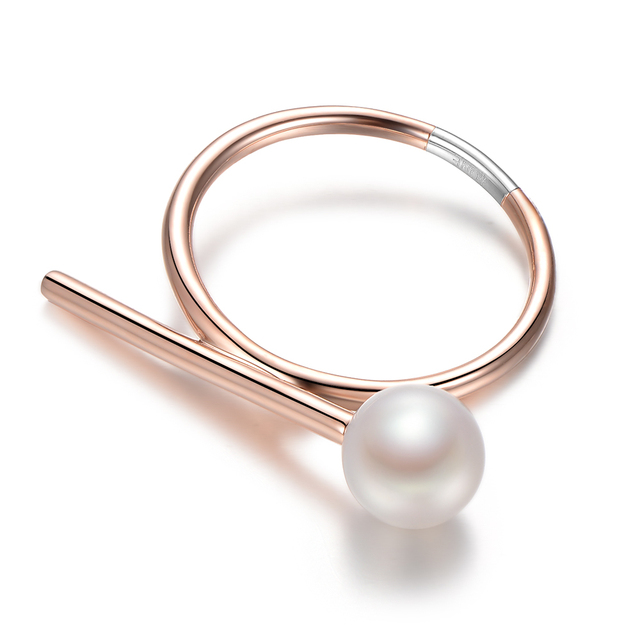 Pierścionek GN Pearl 18K Rose z białą naturalną perłą słodkowodną, pokryty złotem, w nowoczesnym stylu - biżuteria dla kobiet - Wianko - 6