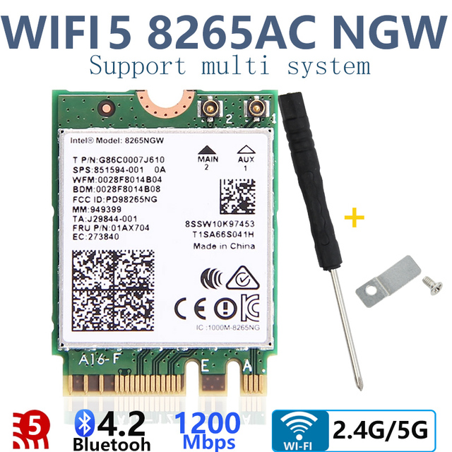 Dwuzakresowa karta sieciowa Intel wireless-ac 8265ac NGFF 867 mb/s + Bluetooth 4.2 dla Windows 7/8/10 8265NGW 802.11AC WIFI MU-MIMO - Wianko - 2