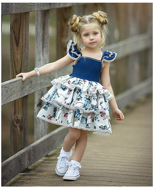 Sukienka dziewczęca z koronkowymi rękawami i wzorem drukowanym na materiale - Wianko - 3