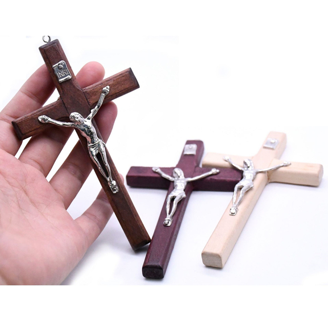 Drewniany naszyjnik religijny z wisiorkiem Jeżus na krzyżu - krucyfiks z łańcuchem dla mężczyzn - Wianko - 4