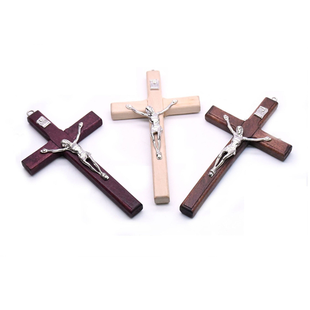 Drewniany naszyjnik religijny z wisiorkiem Jeżus na krzyżu - krucyfiks z łańcuchem dla mężczyzn - Wianko - 2