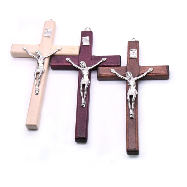 Drewniany naszyjnik religijny z wisiorkiem Jeżus na krzyżu - krucyfiks z łańcuchem dla mężczyzn - Wianko - 1