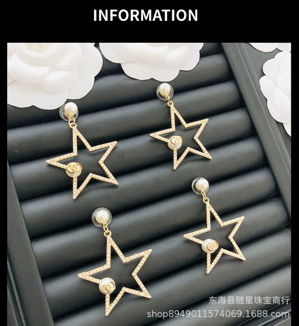 Nowe kolczyki wiszące Xiang z 925 sterlingowym srebrem w koreańskim stylu, pięcioramienne gwiazdki, podwójne litery C JE1230 - Wianko - 3