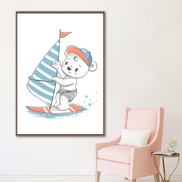 Malarstwo na płótnie - obraz do salonu: samolot, łódź, samochód, uroczy balon, niedźwiedź, kreskówka - Wall Art dla dzieci, zwierzęce dekoracje - Wianko - 3