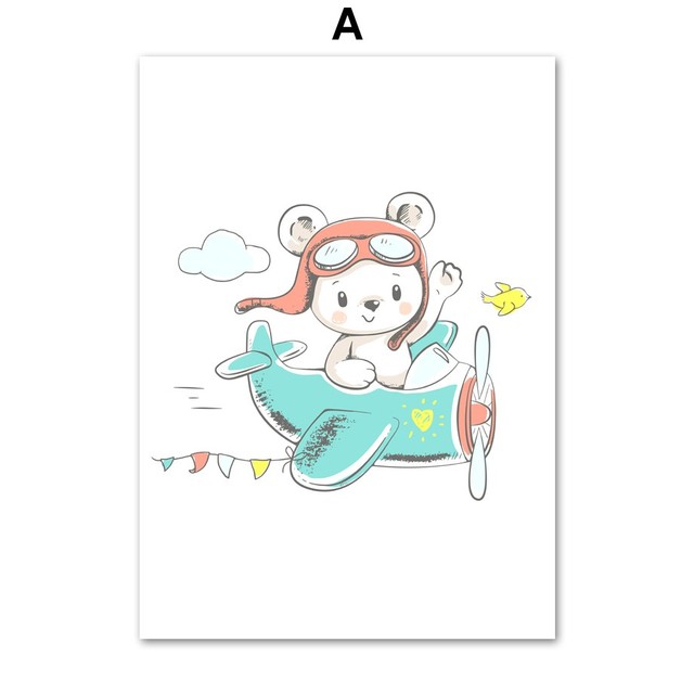 Malarstwo na płótnie - obraz do salonu: samolot, łódź, samochód, uroczy balon, niedźwiedź, kreskówka - Wall Art dla dzieci, zwierzęce dekoracje - Wianko - 5