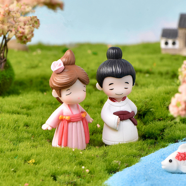 Figurka para chińska miłośników, miniaturowe ogrodowe rzemiosło żywiczne, dekoracje ślubne - Wianko - 7