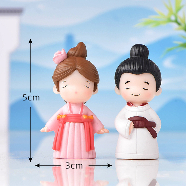 Figurka para chińska miłośników, miniaturowe ogrodowe rzemiosło żywiczne, dekoracje ślubne - Wianko - 4