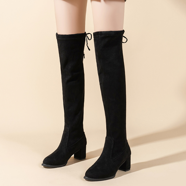 Rozciągliwe tkaniny: Jesienno-zimowe buty damskie za kolano, szpilki, zamsz - rozmiar 41 - Wianko - 5