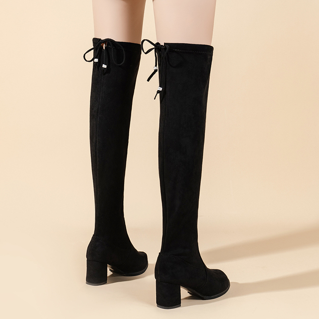Rozciągliwe tkaniny: Jesienno-zimowe buty damskie za kolano, szpilki, zamsz - rozmiar 41 - Wianko - 6