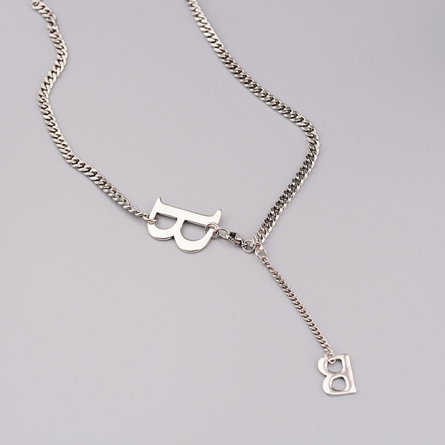 Naszyjnik Mewanry 925 srebro moda elegancka Vintage - litera B - duży i mały łańcuszek do obojczyka, biżuteria na urodziny - Wianko - 1