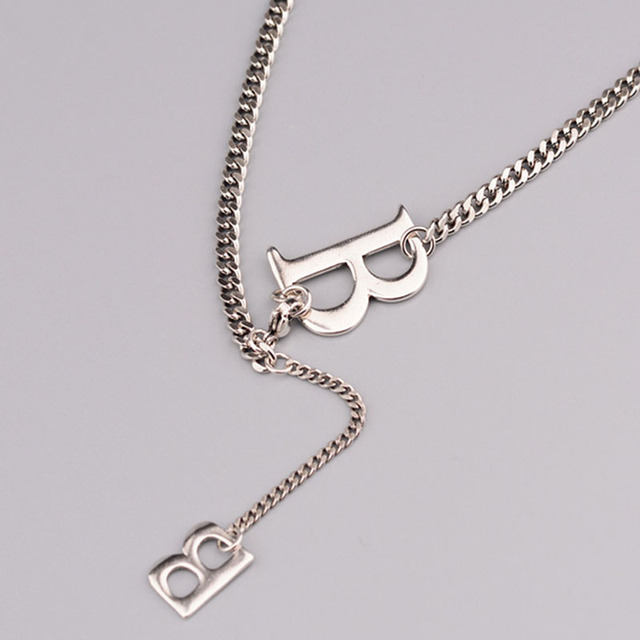 Naszyjnik Mewanry 925 srebro moda elegancka Vintage - litera B - duży i mały łańcuszek do obojczyka, biżuteria na urodziny - Wianko - 6