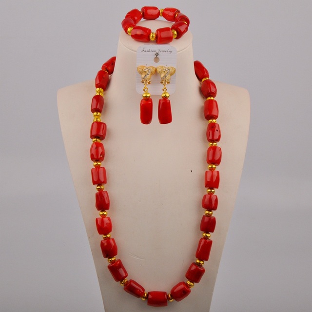 Czerwony koralowy naszyjnik ślubny z naturalnego koralu dla panny młodej - zestaw biżuterii AU-635 - Wianko - 7