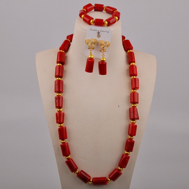 Czerwony koralowy naszyjnik ślubny z naturalnego koralu dla panny młodej - zestaw biżuterii AU-635 - Wianko - 10