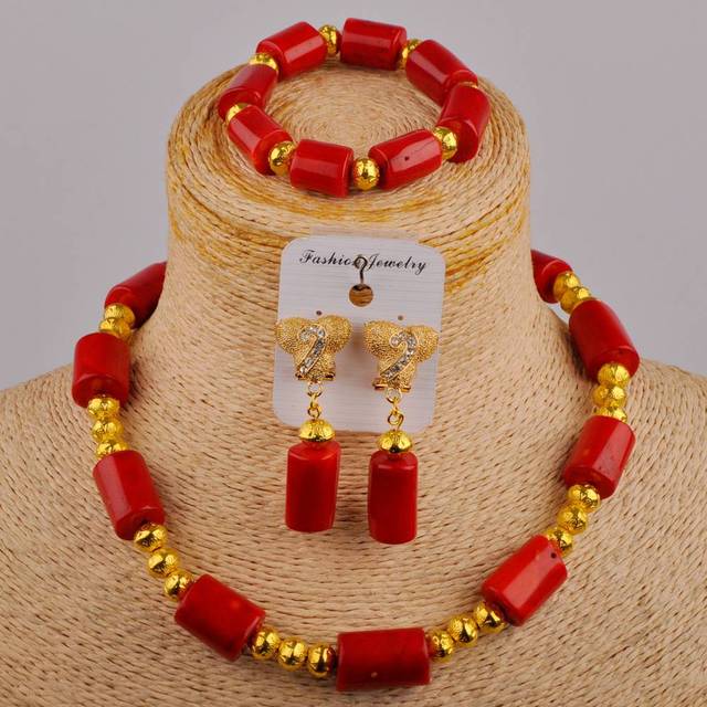 Czerwony koralowy naszyjnik ślubny z naturalnego koralu dla panny młodej - zestaw biżuterii AU-635 - Wianko - 5