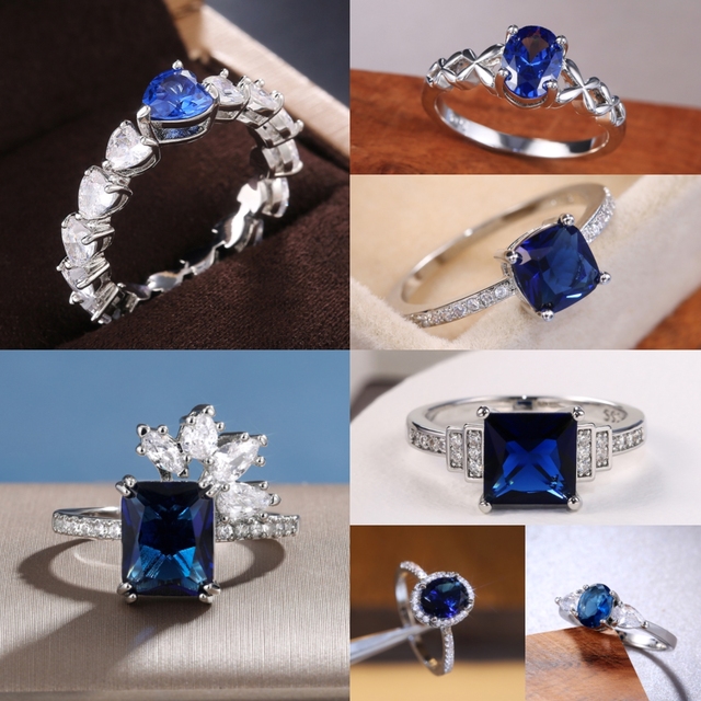 Trendy głęboki błękit kryształowe kamienne obrączki ślubne dla kobiet - wykwintna biżuteria na palce, wysokiej jakości - Wianko - 1