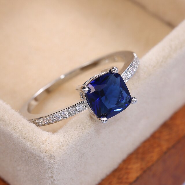 Trendy głęboki błękit kryształowe kamienne obrączki ślubne dla kobiet - wykwintna biżuteria na palce, wysokiej jakości - Wianko - 6