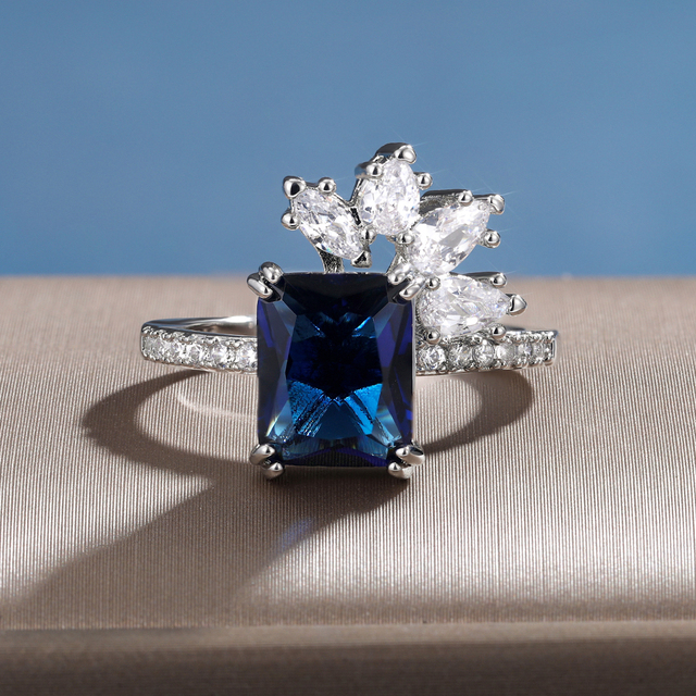 Trendy głęboki błękit kryształowe kamienne obrączki ślubne dla kobiet - wykwintna biżuteria na palce, wysokiej jakości - Wianko - 16
