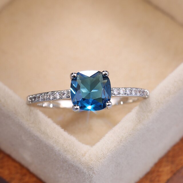 Trendy głęboki błękit kryształowe kamienne obrączki ślubne dla kobiet - wykwintna biżuteria na palce, wysokiej jakości - Wianko - 4