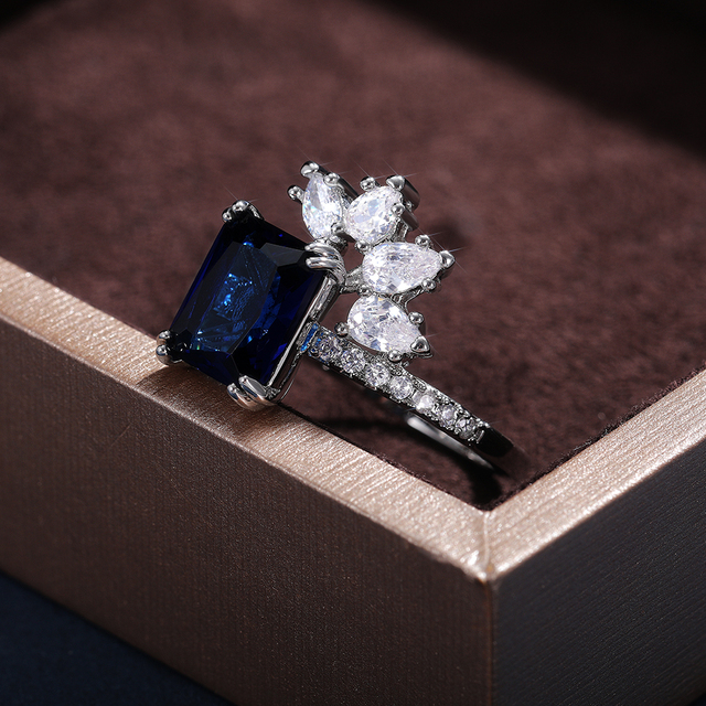Trendy głęboki błękit kryształowe kamienne obrączki ślubne dla kobiet - wykwintna biżuteria na palce, wysokiej jakości - Wianko - 15