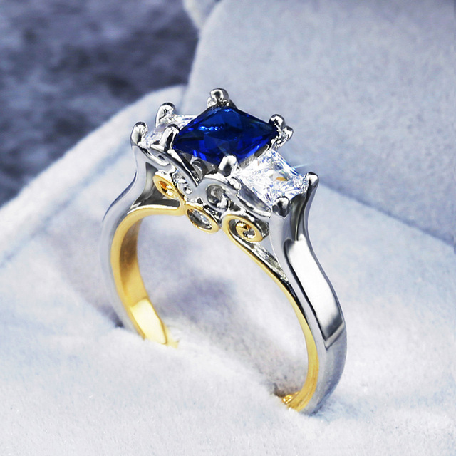 Trendy głęboki błękit kryształowe kamienne obrączki ślubne dla kobiet - wykwintna biżuteria na palce, wysokiej jakości - Wianko - 8