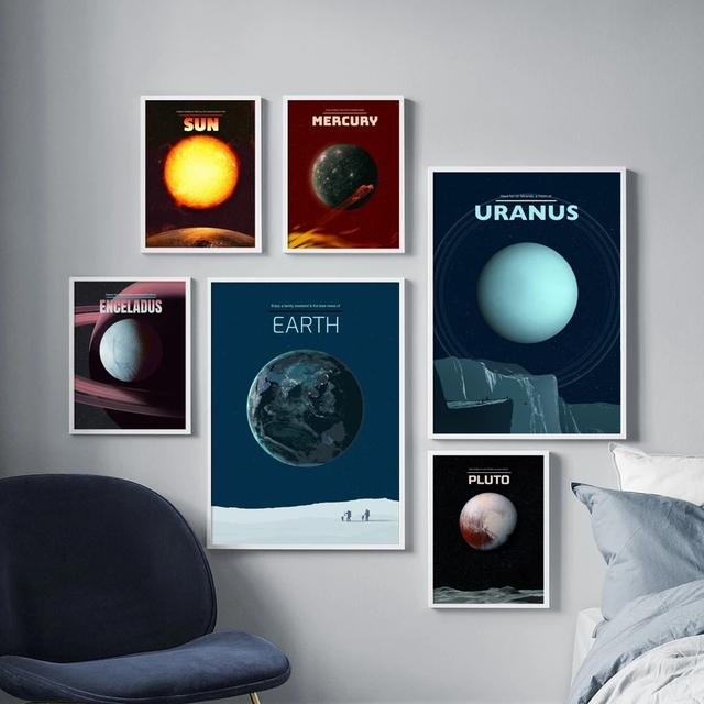 Kreatywne plakaty malarstwa na płótnie Neptune Earth Sun Universe Planet - idealne do dekoracji wnętrz salonu - Wianko - 2