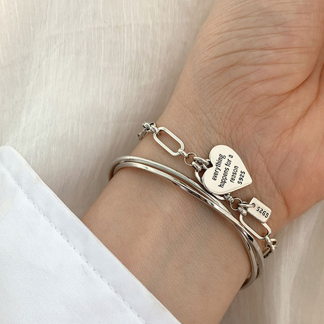 Bransoletka z sercem z 925 srebra dla zakochanych - vintage, handmade, minimalistyczna - Wianko - 4