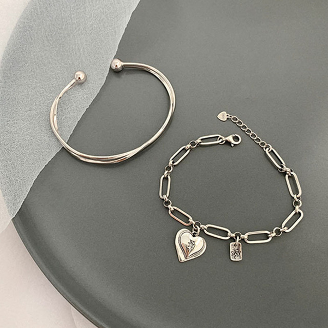 Bransoletka z sercem z 925 srebra dla zakochanych - vintage, handmade, minimalistyczna - Wianko - 1