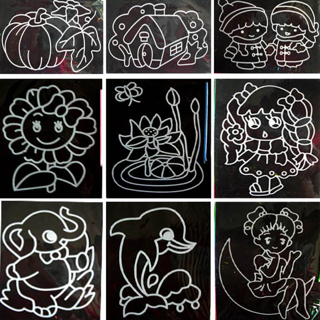 Dziecięcy papier do malowania Scratch Art o wymiarach 26.5cm x 19cm z kolorowymi i śmiesznymi rysunkami oraz rysikiem - Wianko - 8